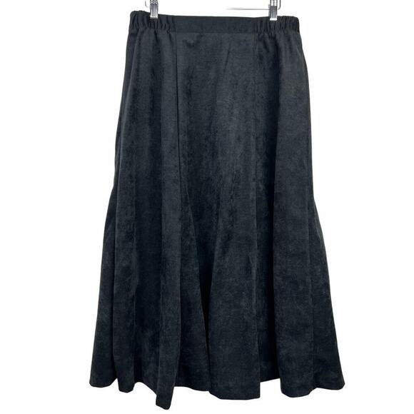 VTG BFA A-Line Midi Skirt High Waist Button Front Faux Suede Black Modest 14 - Picture 5 of 10